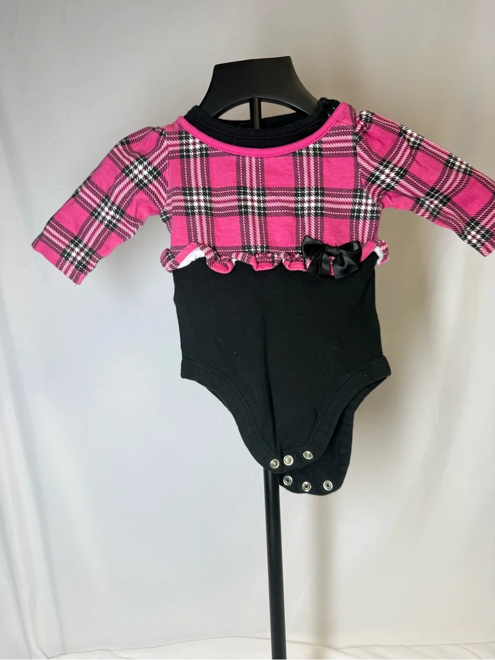 Garanimals Baby Girl Plaid Bodysuit 0–3 Months Pink Black Ruffle Bow Long Sleeve
